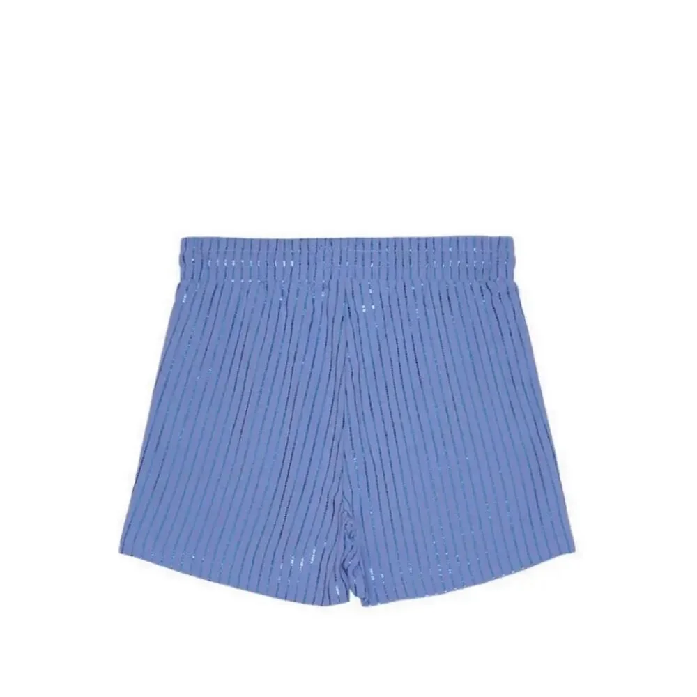 Converse Shine Striped Blue High Rise Pull On 2 Pocket Shorts Size XL New